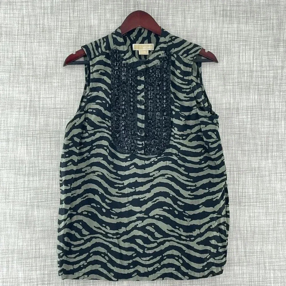 Michael Kors animal print bead plated front sleeveless blouse women's L. 9150 - Picture 1 of 10